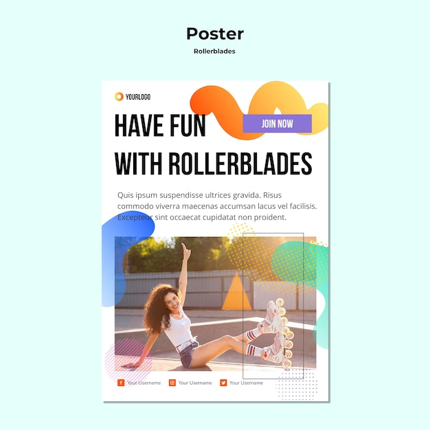 PSD gratuito modello di poster concetto rollerblades