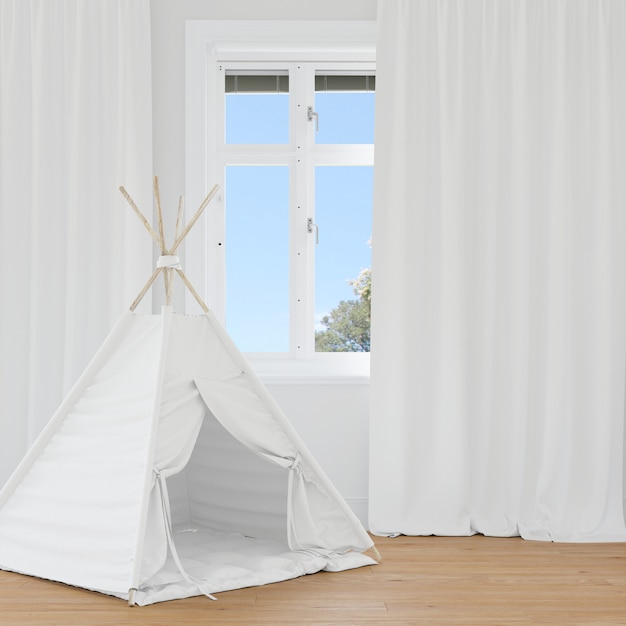 Room with white teepee