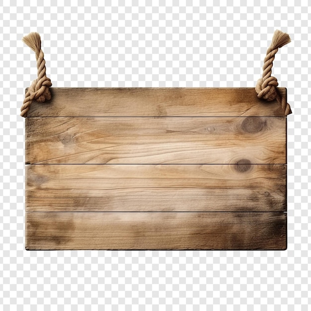Roped wooden sign isolated on transparent background