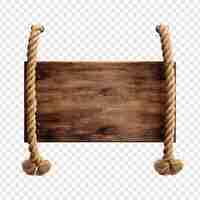 Free PSD roped wooden sign isolated on transparent background