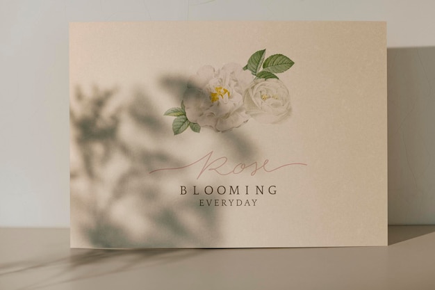 Rose blooming everyday card with plant shadow template