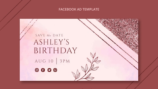 Free PSD rose gold birthday facebook template