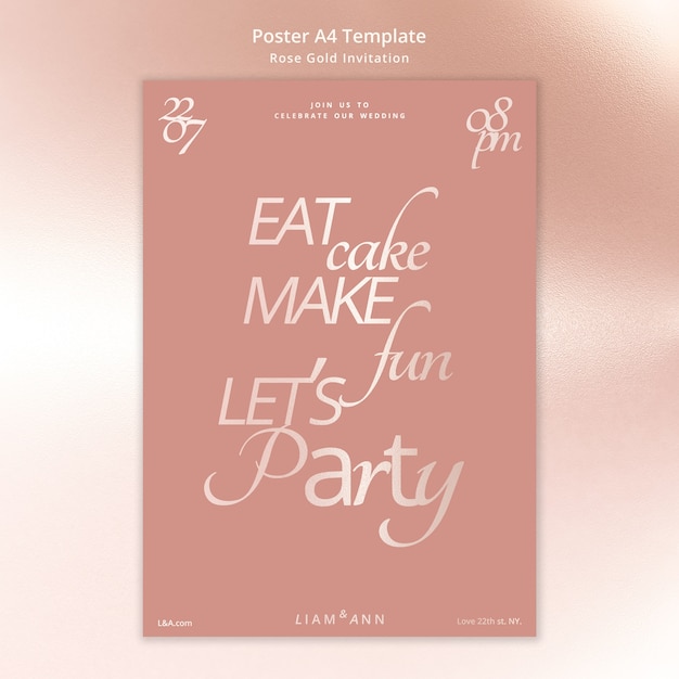 Free PSD rose gold invitation a4 poster template