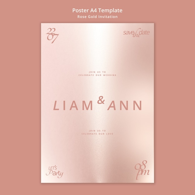 Rose gold invitation a4 poster template