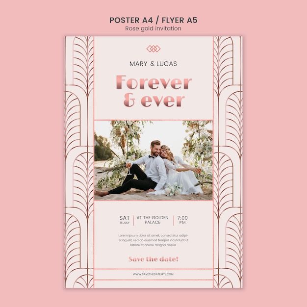 Free PSD rose gold invitation a4 poster template