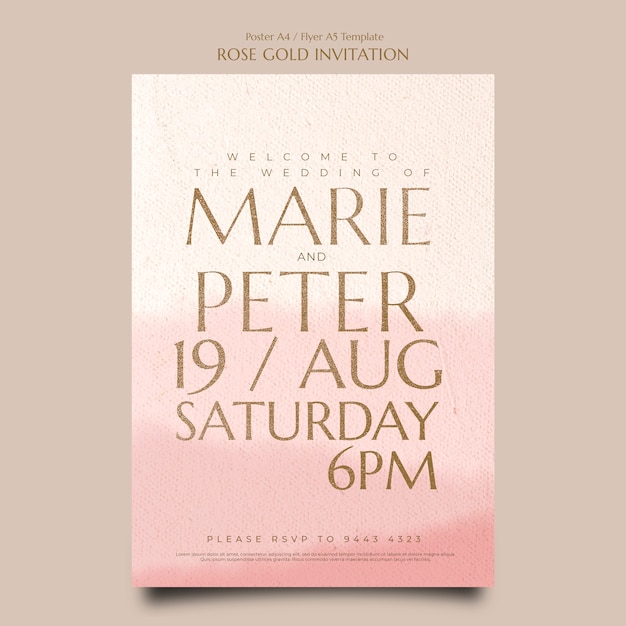 Rose gold invitation a4 poster template