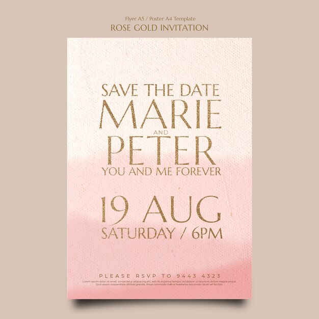 Rose gold invitation a5 flyer template