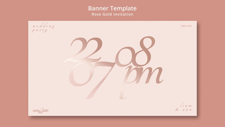 Free PSD rose gold invitation horizontal banner