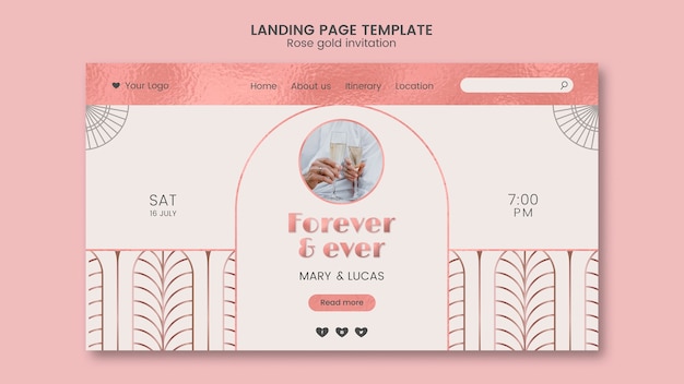 Rose gold invitation landing page