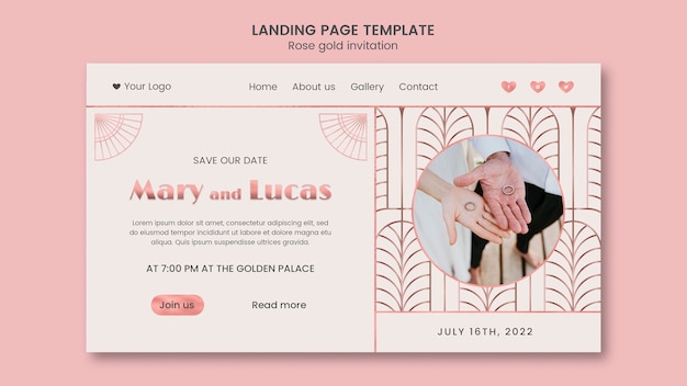 Free PSD rose gold invitation web template