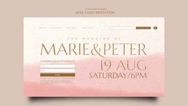 Free PSD rose gold invitation web template