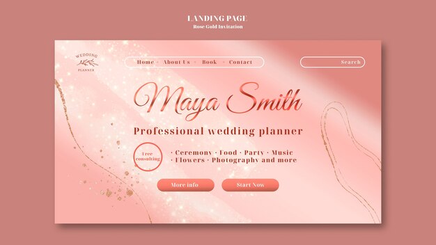 Rose gold landing page design template