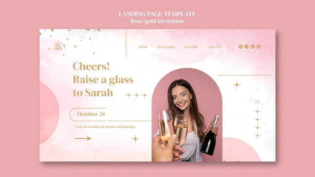 無料PSD ローズゴールドパーティーランディングページテンプレート