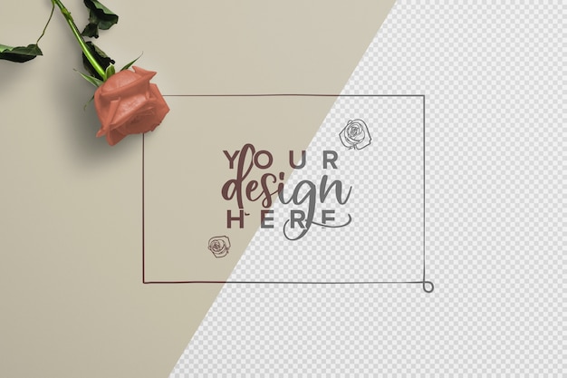 Free PSD rose on stem background mockup