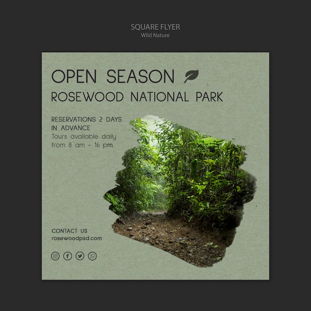 숲과 로즈 우드 국립 공원 전단지 서식 파일