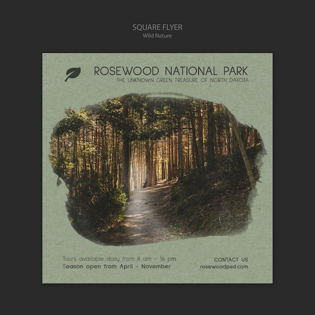 Rosewood national park flyer template with nature and trees