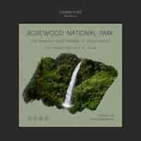 Free PSD rosewood national park flyer template with waterfall