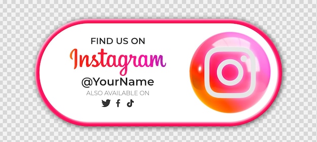 Round 3d instagram icon with linear banner for acquiring followers on a transparent background