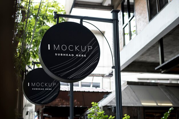 Round black signboard design mockup