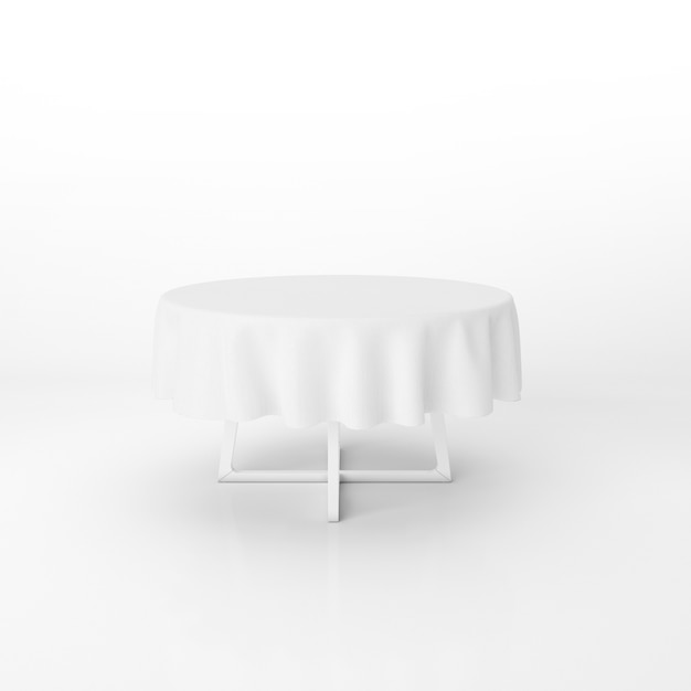 Round dining table mockup with a white cloth