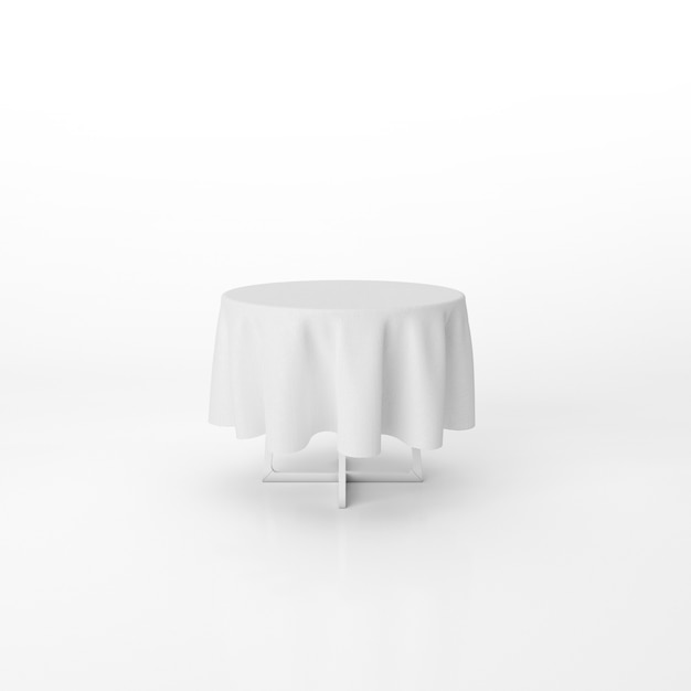 Tavolo rotondo da pranzo mockup con un panno bianco