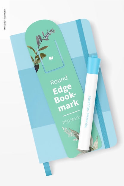 Round edge bookmark mockup, top view