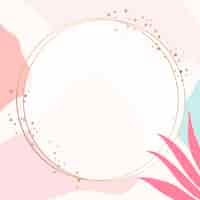 PSD gratuito cornice rotonda psd in stile memphis con foglie rosa carine