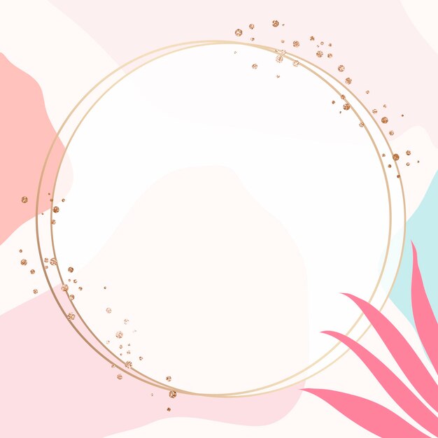 귀여운 분홍색 잎이 있는 멤피스 스타일의 원형 프레임 psd