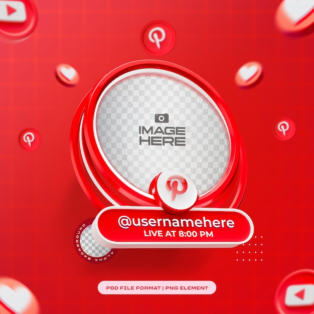 Round profile 3d frame for pinterest on social media isolated