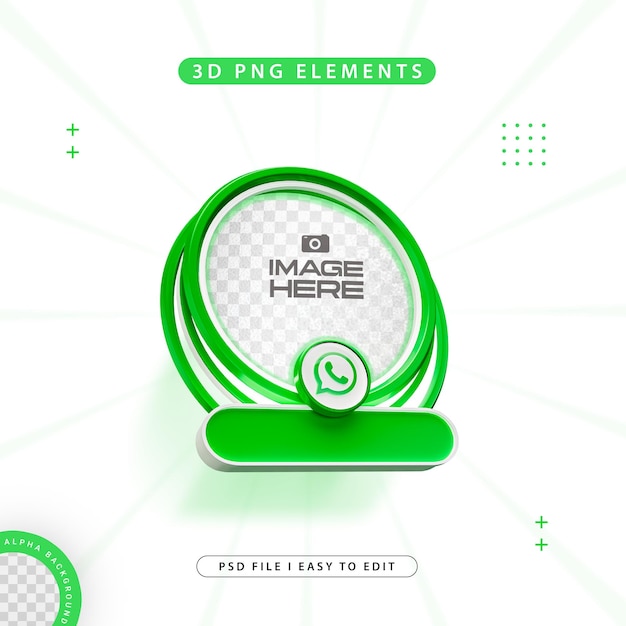 Free PSD round profile 3d frame for whatsapp on social media isolated