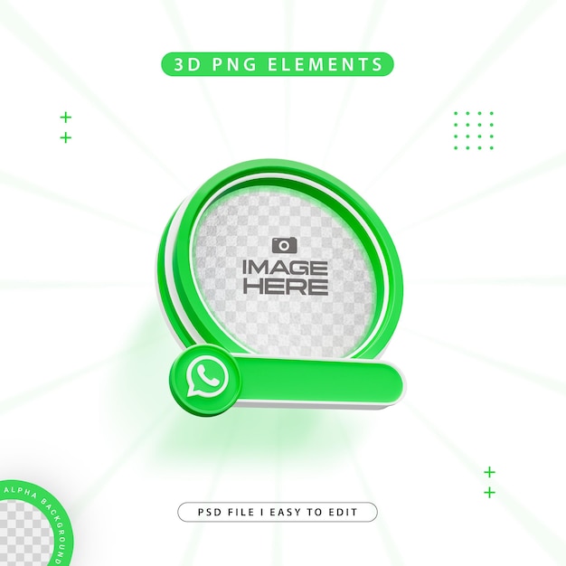 Free PSD round profile 3d frame for whatsapp on social media isolated