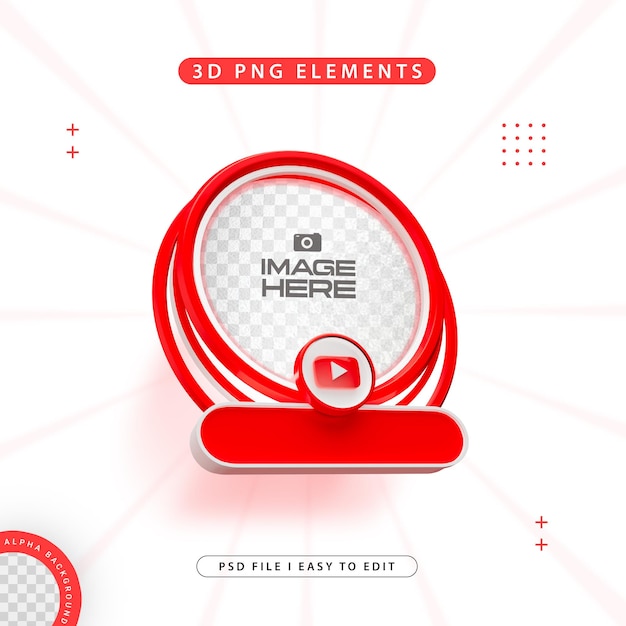 Round profile 3d frame for youtube on social media isolated