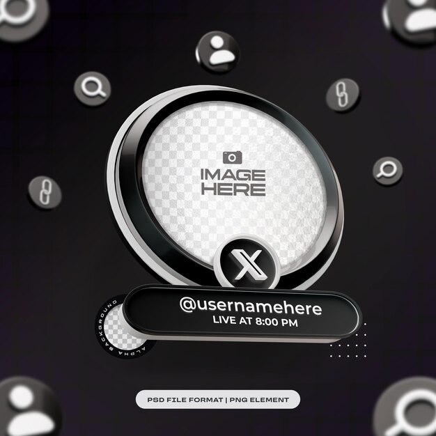 Round Social Media Profile 3D Frame for Twitter Isolated 3d Object