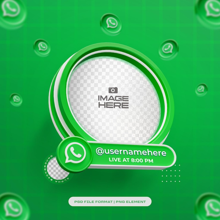무료 PSD 둥근 소셜 미디어 프로파일 3d 프레임은 whatsapp 고립 된 3d 객체입니다.