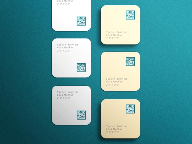 Rounded corner square business cards mockup with blue background