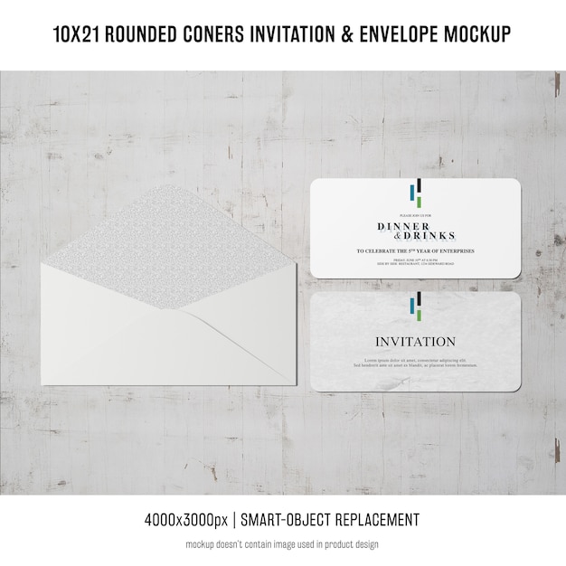 Free PSD rounded corners invitation and envelope mockup