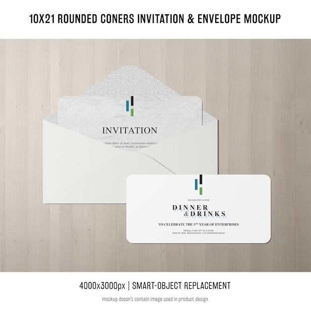 Free PSD rounded corners invitation and envelope mockup