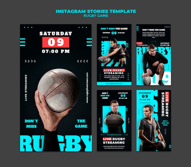 PSD gratuito modello di design della storia del gioco di rugby insta