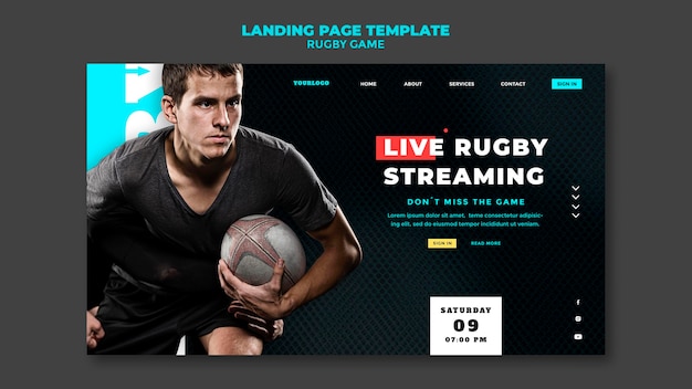 Rugby game landing page design template