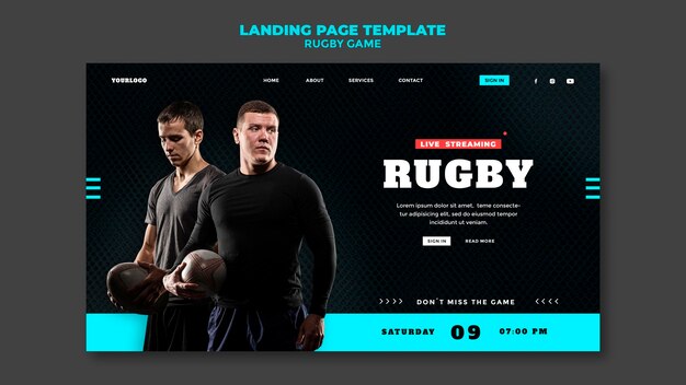 rugby game landing page design template