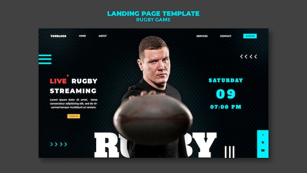 Rugby game landing page design template