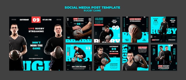 Rugby game social media post design template