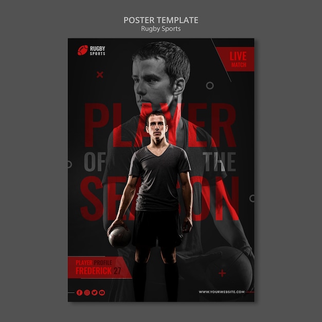 Rugby player poster template