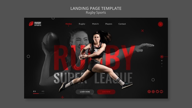 PSD gratuito pagina di destinazione degli sport di rugby