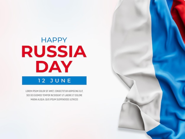 Russia day banner with realistic flag background