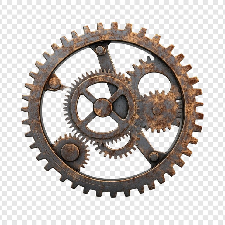 Free PSD rustic gear mechanism a 3d render of interlocking cogs