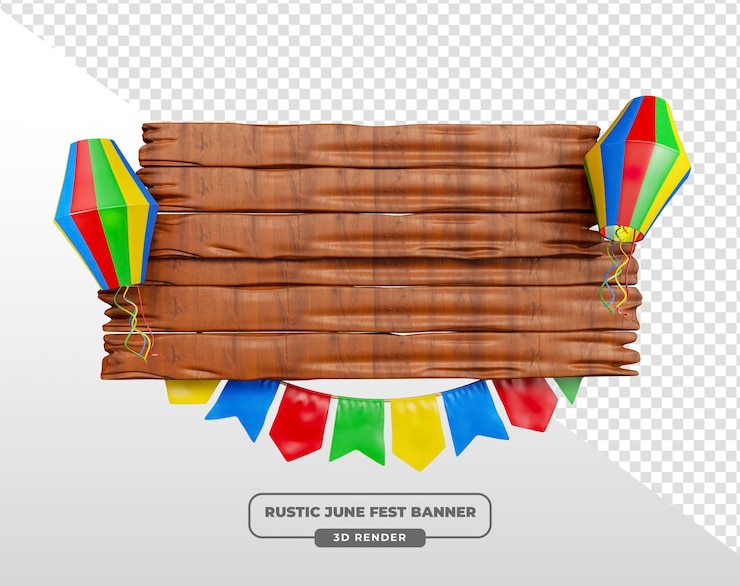 मुफ़्त PSD rustic june fest banner with balloons and bunting