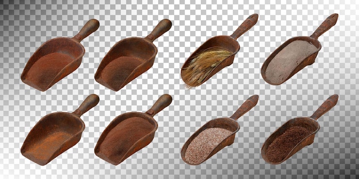 Free PSD rustic scoops with different materials and textures