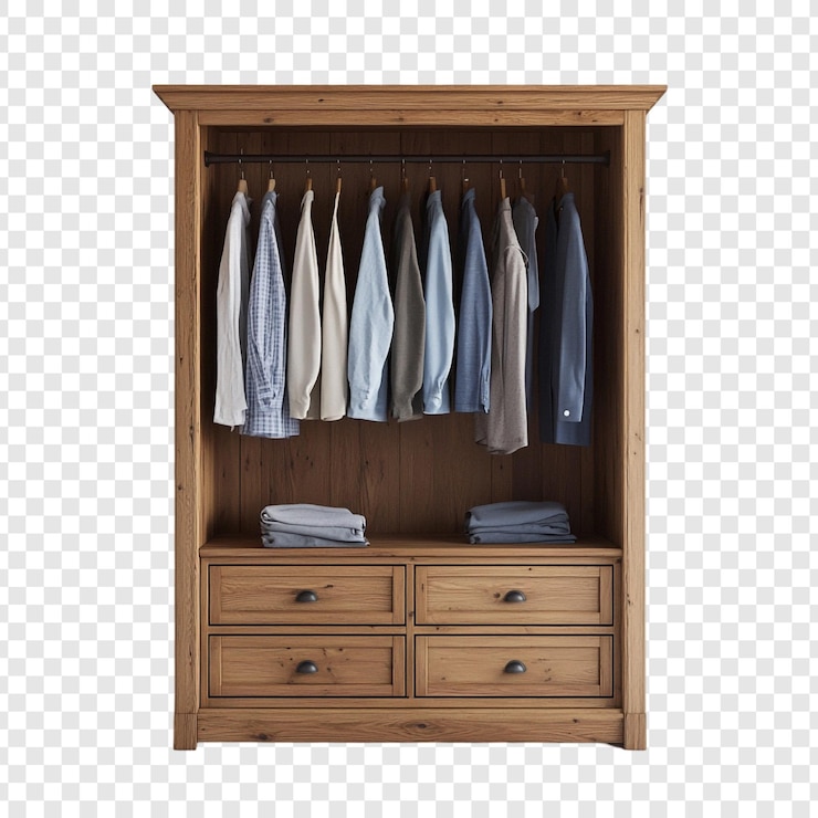 Free PSD rustic wooden armoire with clothing