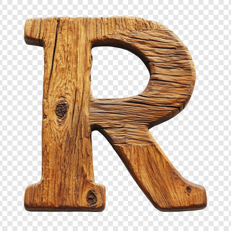 Free PSD rustic wooden letter r alphabet in nature